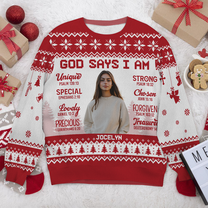 God Says I Am | Personalized Wool Sweater JSWSWPH1973TA