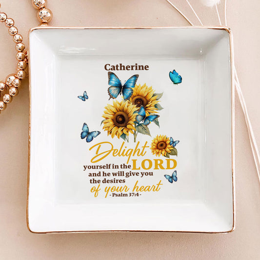 Delight Yourself In The Lord | Personalized Square Shaped Jewelry Dish
