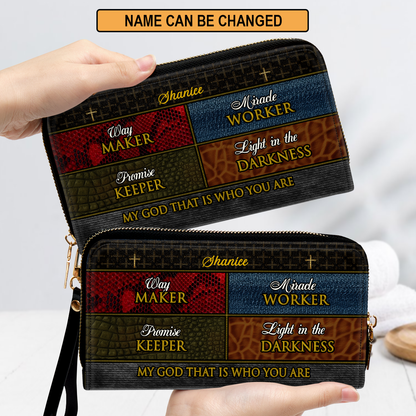 Jesuspirit | Personalized Leather Clutch Purse With Wristlet Strap Handle | Spiritual Gifts For Christian Women | Way Maker CPM727