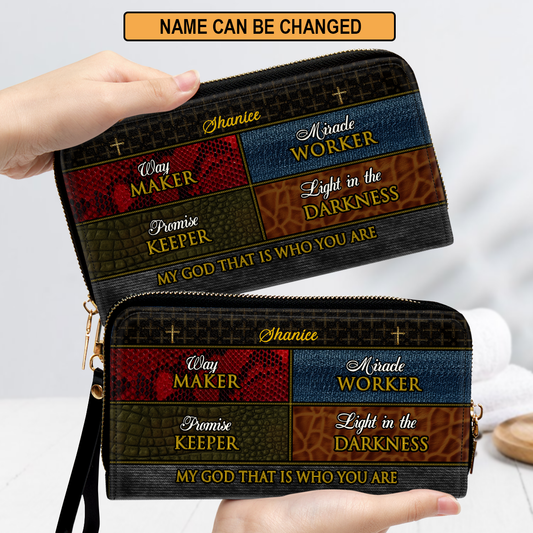 Jesuspirit | Personalized Leather Clutch Purse With Wristlet Strap Handle | Spiritual Gifts For Christian Women | Way Maker CPM727