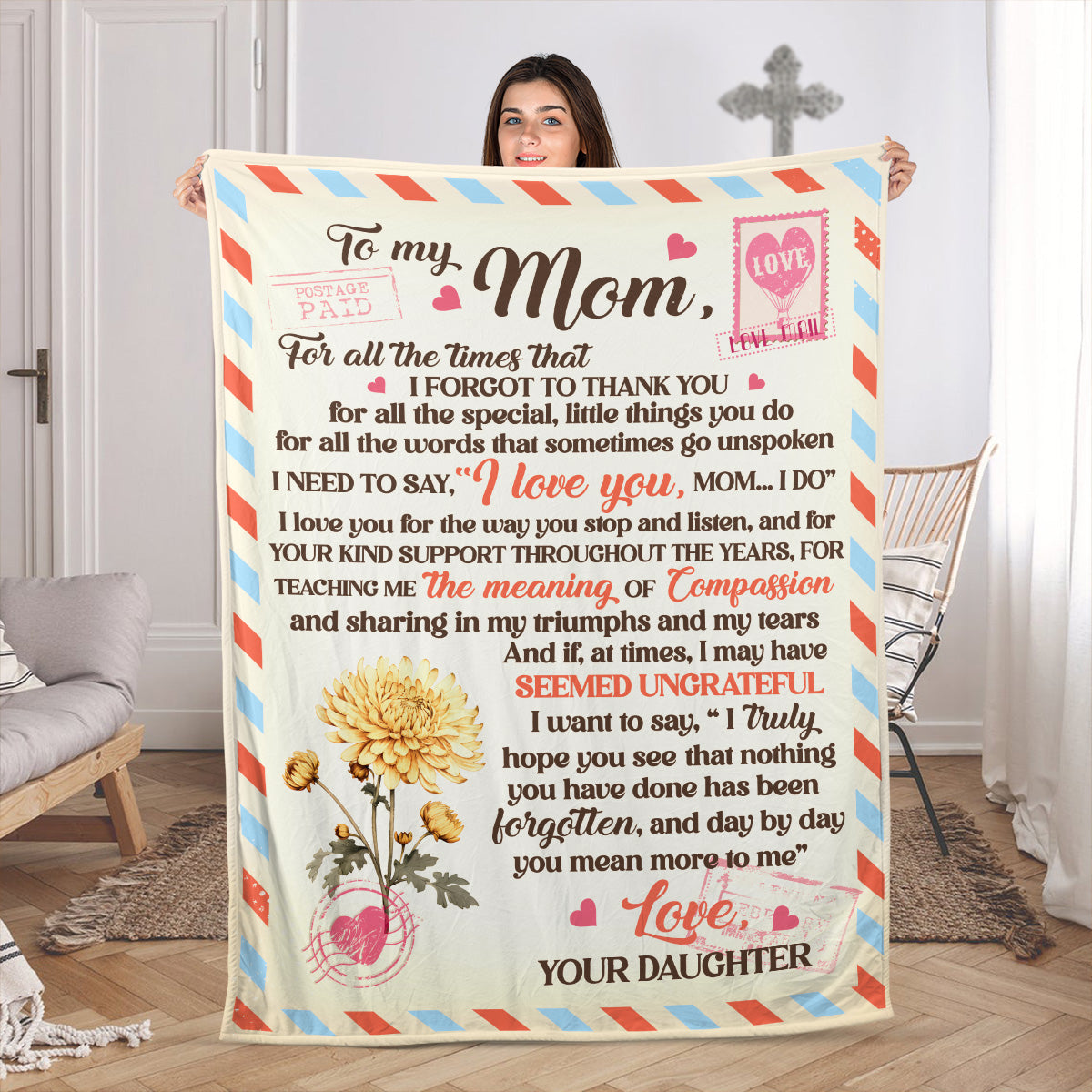 To My Mom My Dad Old Air Mail Blanket | Personalized Fleece Blanket