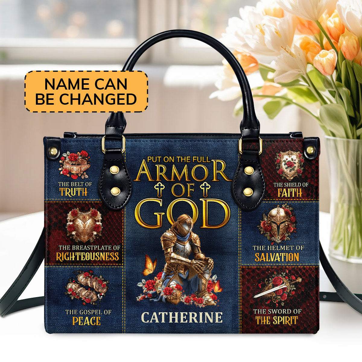 Jesuspirit | Personalized Leather Handbag With Zipper | Armor Of God LHBM797