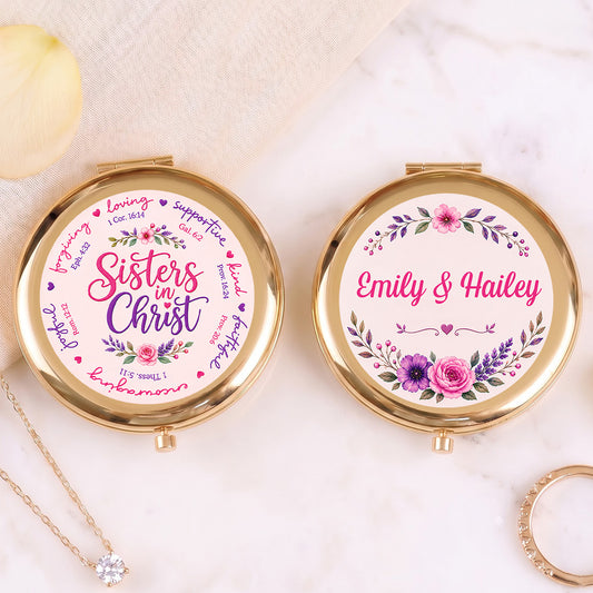 Sisters in Christ | Personalized Circle Metallic Mirror