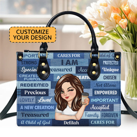 I Am | Personalized Leather Handbag JSLHBPH1348L