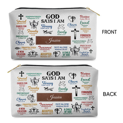 Jesuspirit | Christ Gifts For Religious Women | What God Says About You | Personalized Leather Pouch With Zipper LPH742