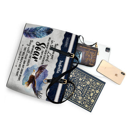 They Will Soar On Wings Like Eagles - Personalized Large Leather Tote Bag NUHN310