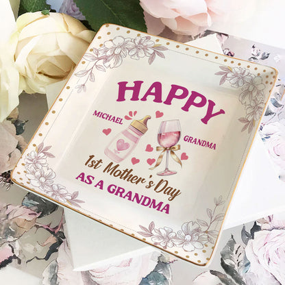 Happy First's Day As A Grandma | Personalized Ceramic Ring Dish Square