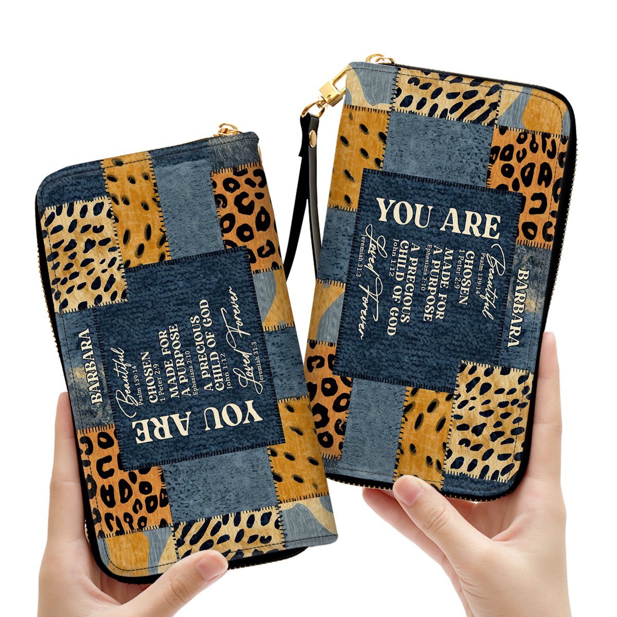 Personalized Leather Clutch Purse With Wristlet Strap Handle - You Are Beautiful