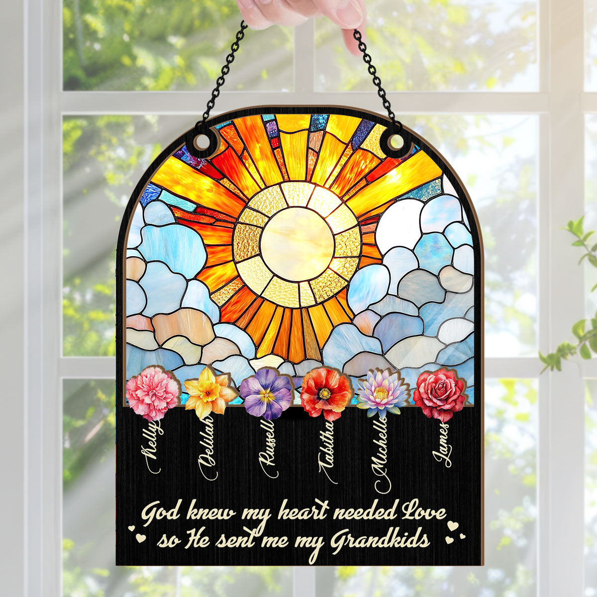 God Knew My Heart Needed Love | Personalized Window Hanging Suncatcher JSWHSCPH1475D