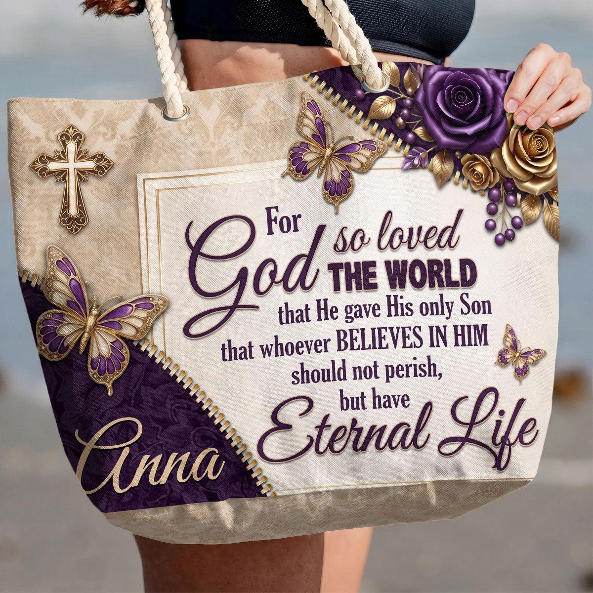 For God So Loved The World | Personalized Beach Bag