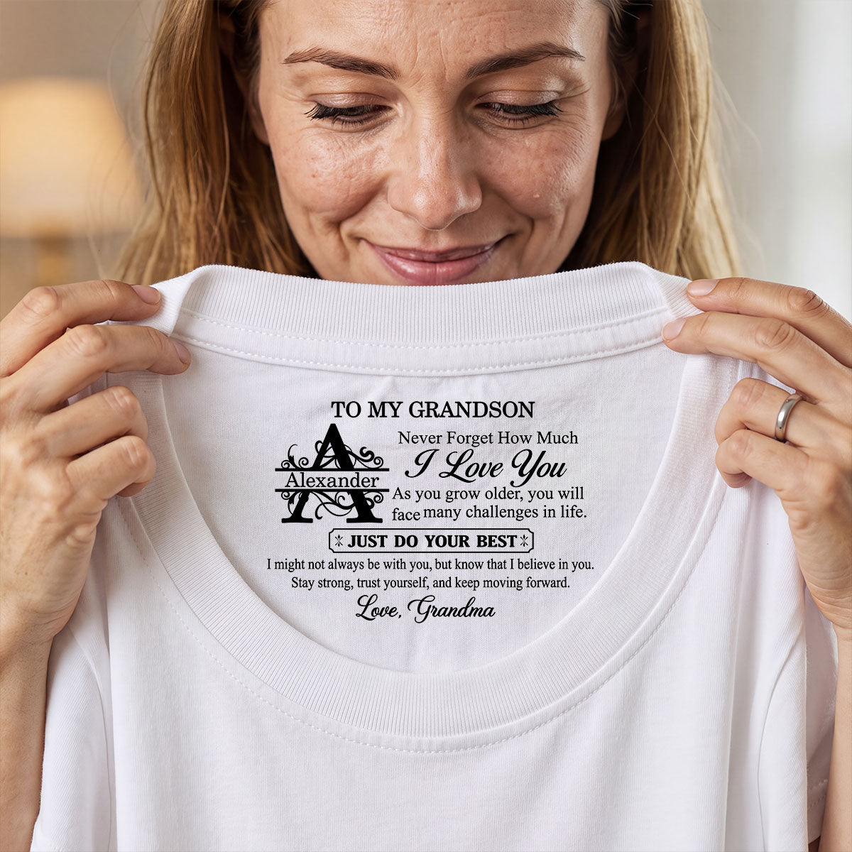 To My Grandson Never Forget How Much I Love You | Personalized Shirt With Design Inner Neck