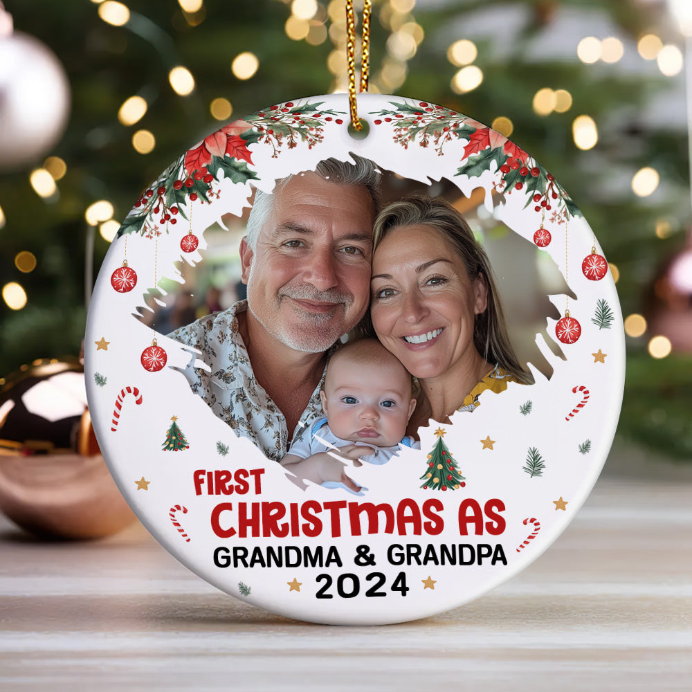 First Christmas As Grandma Grandpa - Personalized Round Shaped Ceramic Ornament JSRSCOHLPA2700TA