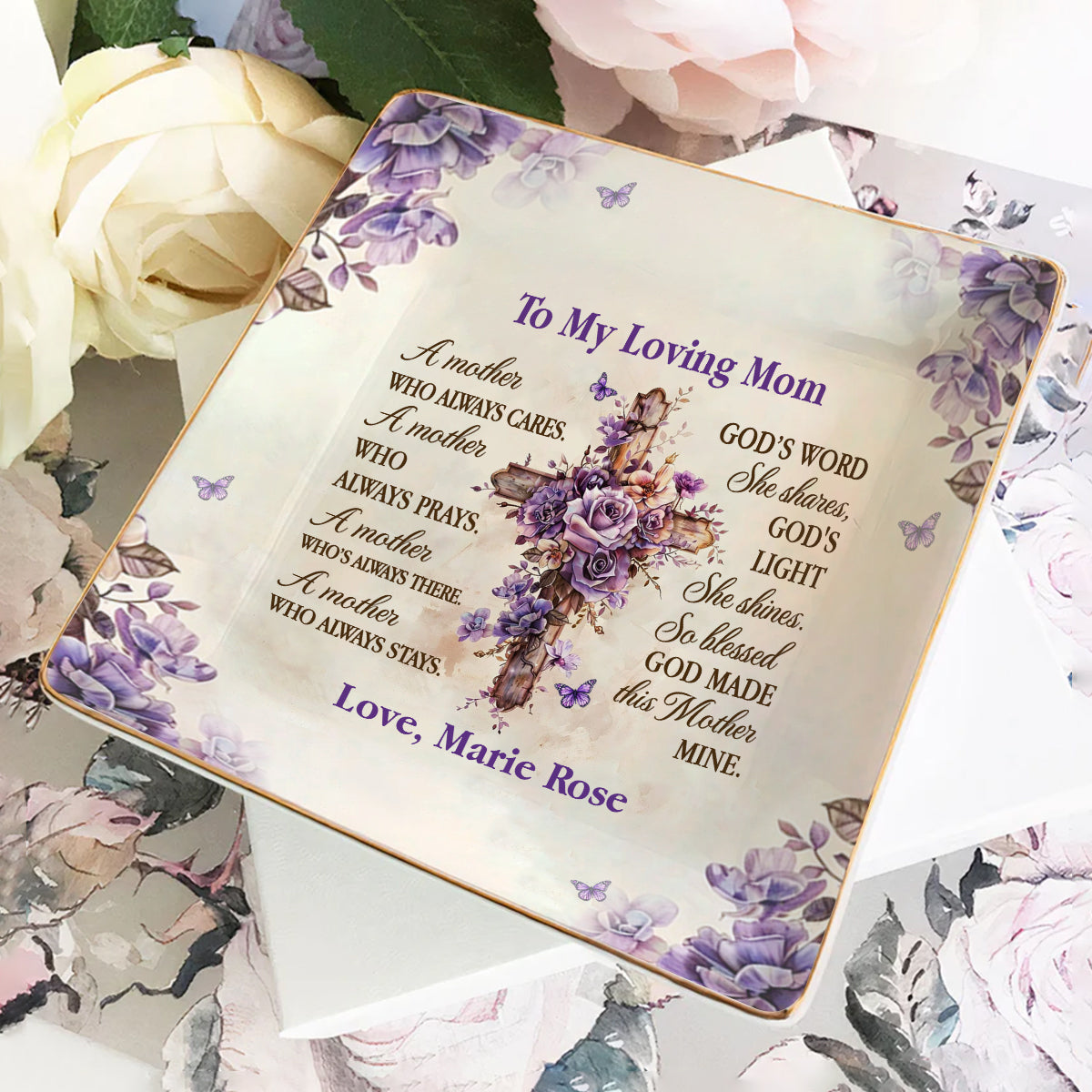 To My Loving Mom | Personalized Ceramic Ring Dish Square