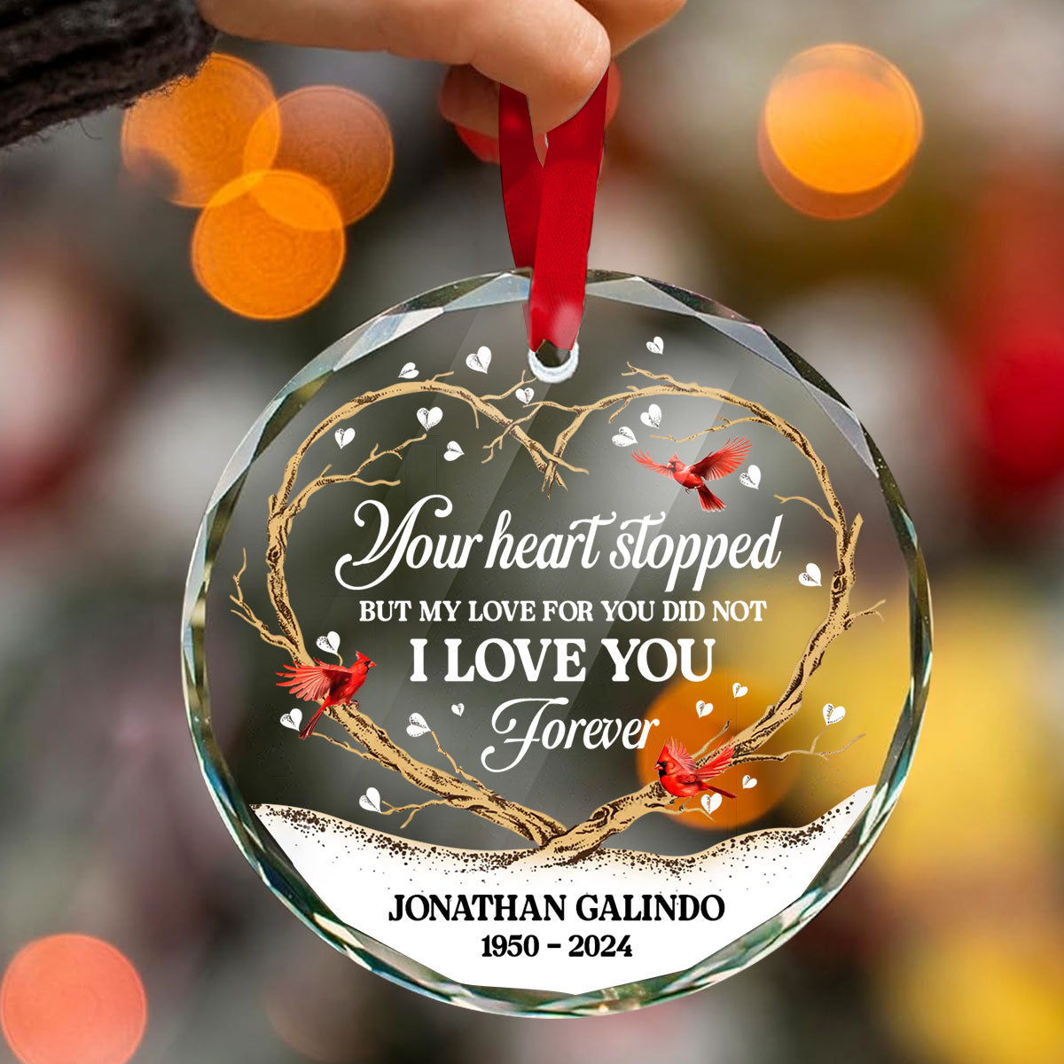 I Love You Forever | Personalized 1-Side Round Glass Ornament