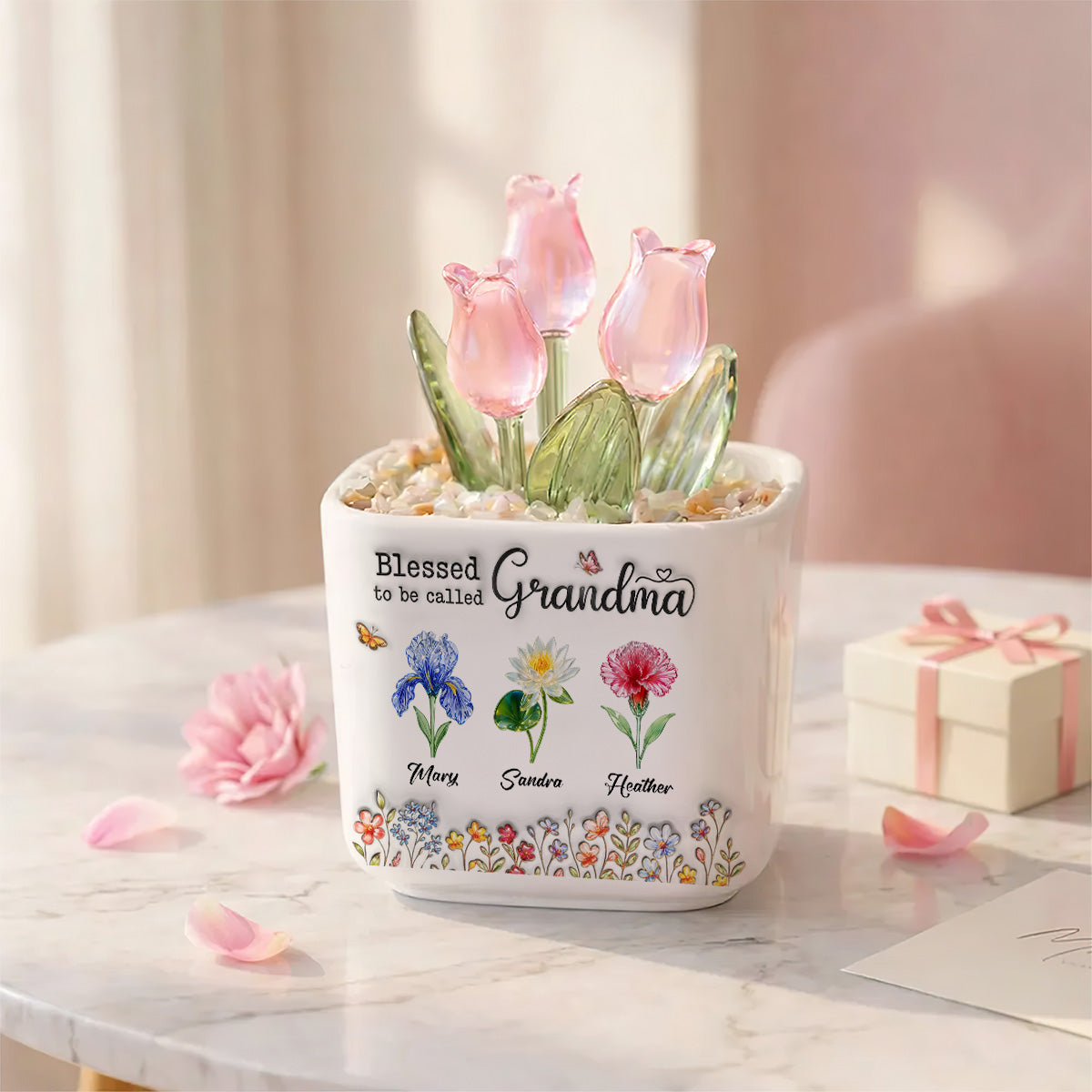 Blessed To Be Called Grandma | Personalized Glass Everlasting Tulips