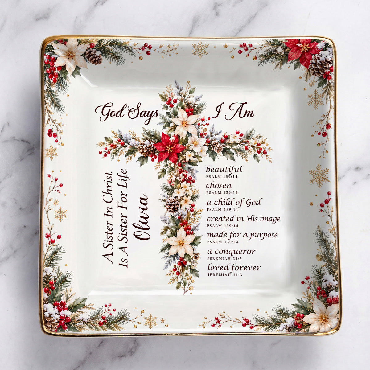 God Says I Am | Personalized Ceramic Ring Dish Square