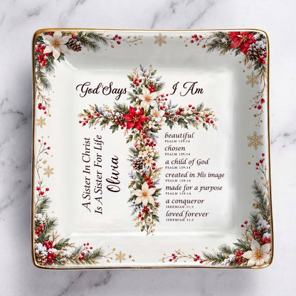 God Says I Am | Personalized Ceramic Ring Dish Square