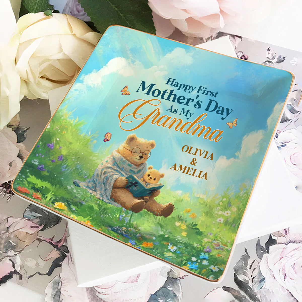 Happy First Mother's Day As My Grandma | Personalized Ceramic Ring Dish Square