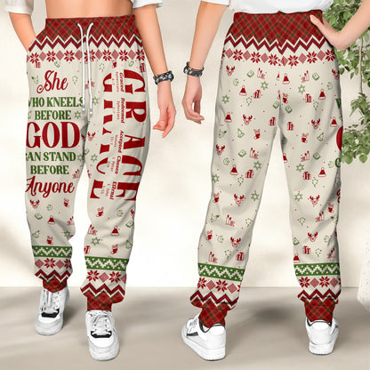 She Who Kneels Before God Can Stand Before Anyone | Personalized Sweatpants