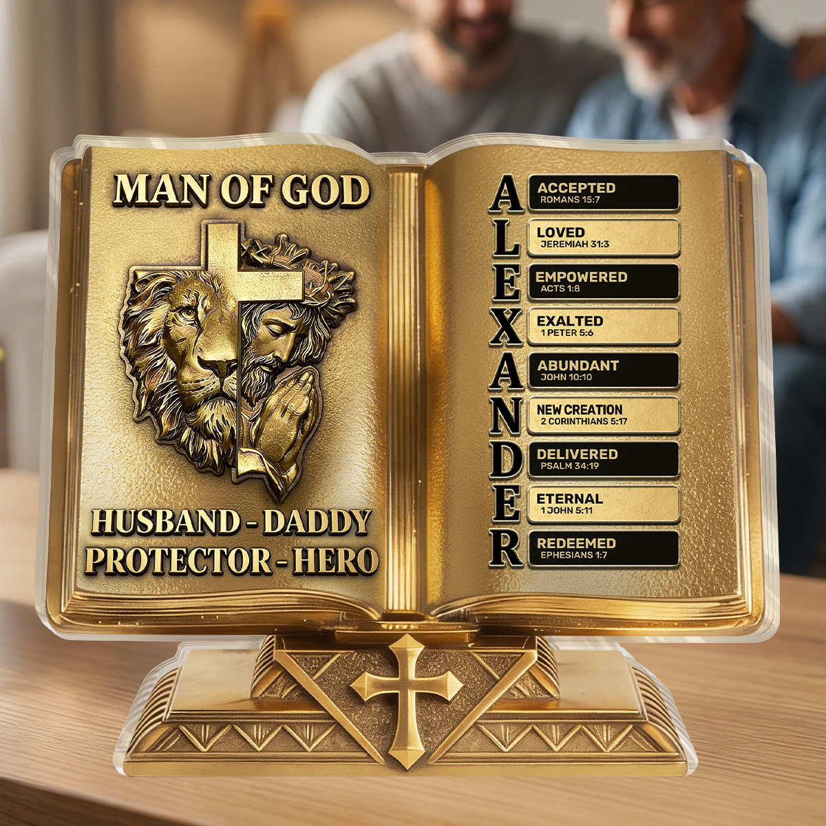 Man Of God Husband Daddy Protector Hero Golden Edition | Personalized Custom Shaped Acrylic Plaque