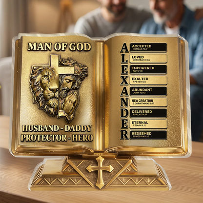 Man Of God Husband Daddy Protector Hero Golden Edition | Personalized Custom Shaped Acrylic Plaque