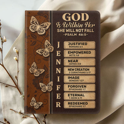 God Is Within Her She Will Not Fall | Personalized Leather Cover Notebook