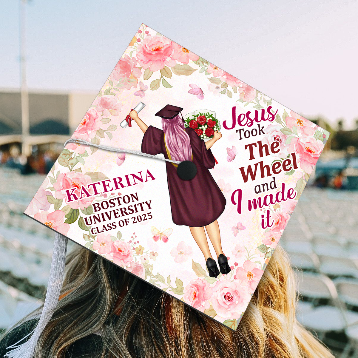 Jesus Took The Wheel And I Made It | Personalized Graduation Cap Topper
