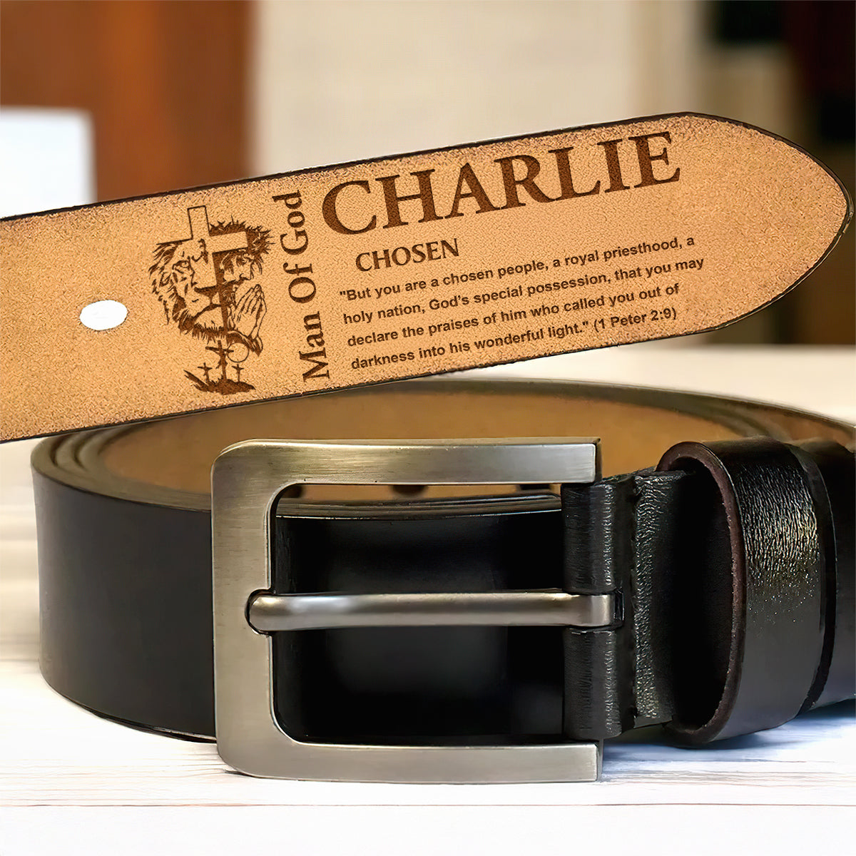 Man Of God | Personalized Engraved Leather Belt