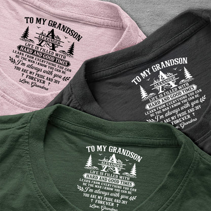 To My Grandson Be The Man I Know You Can Be | Personalized Shirt With Design Inner Neck