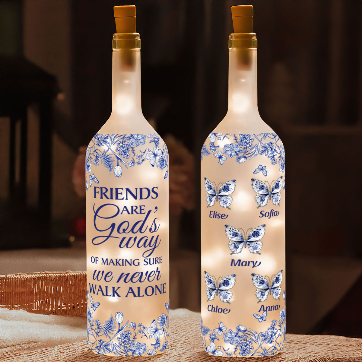 A Friend Is God's Way Of Making Sure We Never Walk Alone | Personalized Bottle Lamp