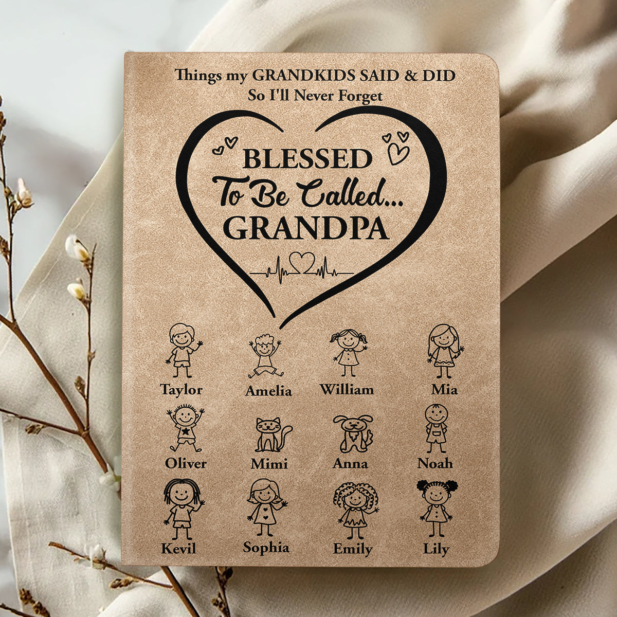 Blessed To Be Called Grandpa Grandma Grandkids Edition  | Personalized Leather Cover Notebook