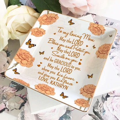 May The Lord Bless You And Protect You | Personalized Ceramic Ring Dish Square
