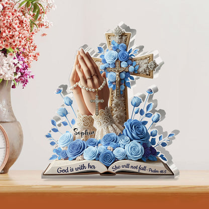 God Is With Her She Will Not Fall  | Personalized Custom Shaped Squared Acrylic Plaque