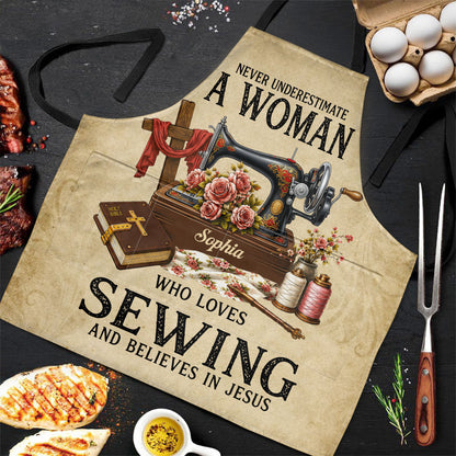 A Woman Who Loves Sewing And Believes In Jesus |  Apron With Pocket