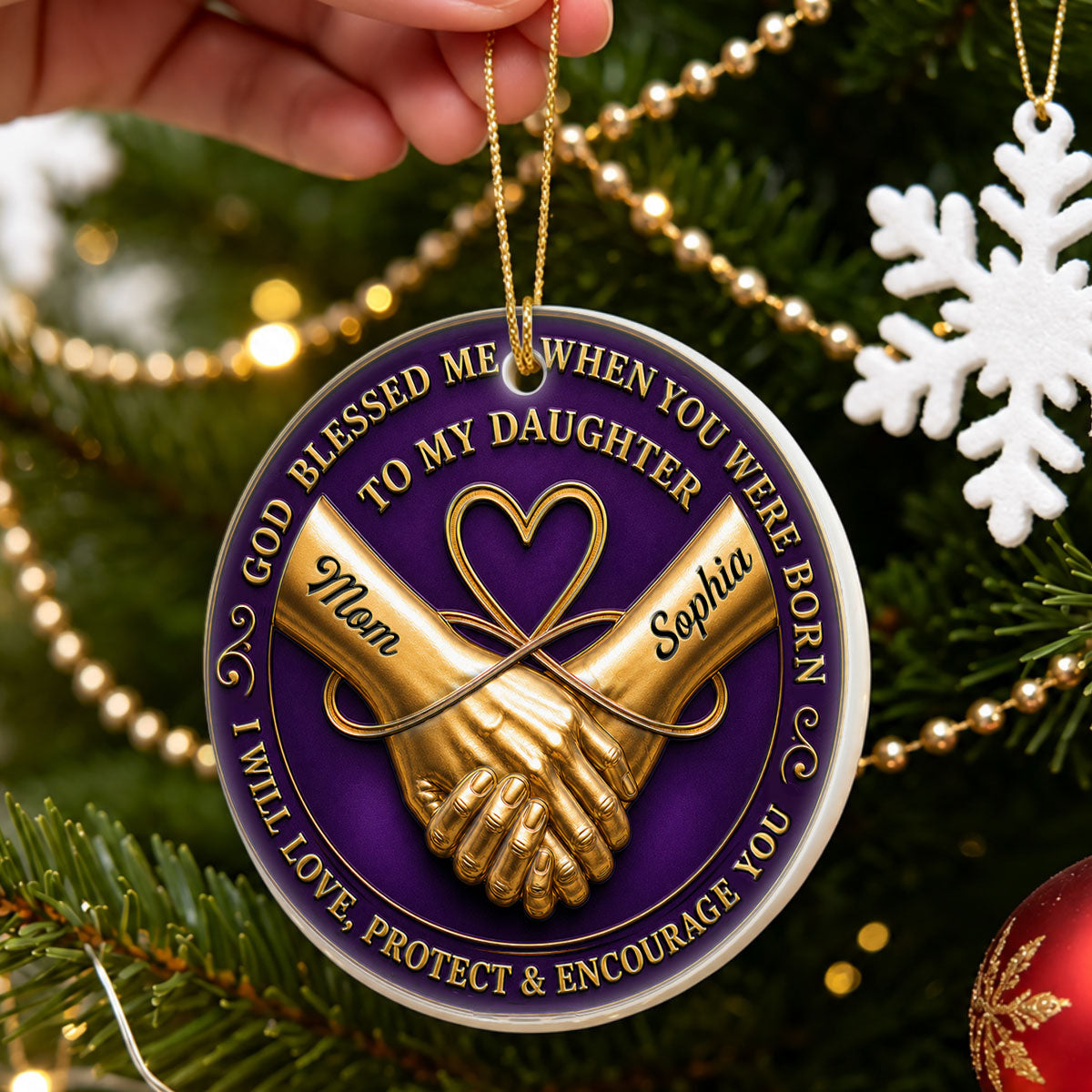God Blessed Me When You Were Born | Personalized 3D Relief Round Ceramic Ornament