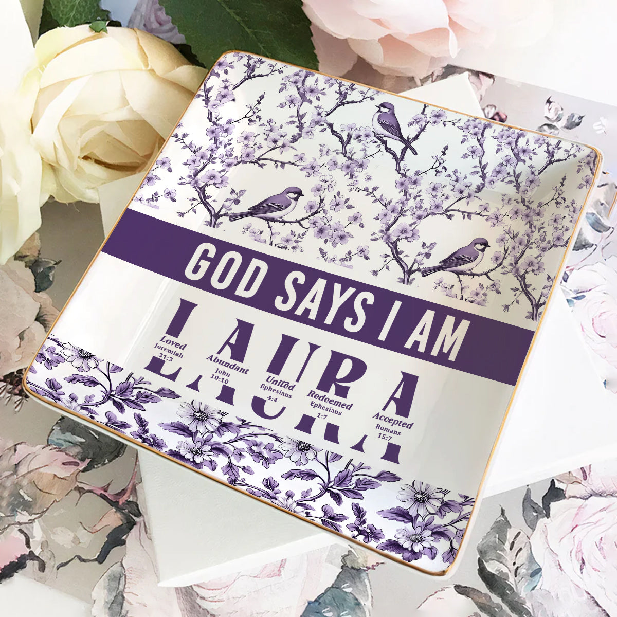 God Says I Am | Personalized Ceramic Ring Dish Square