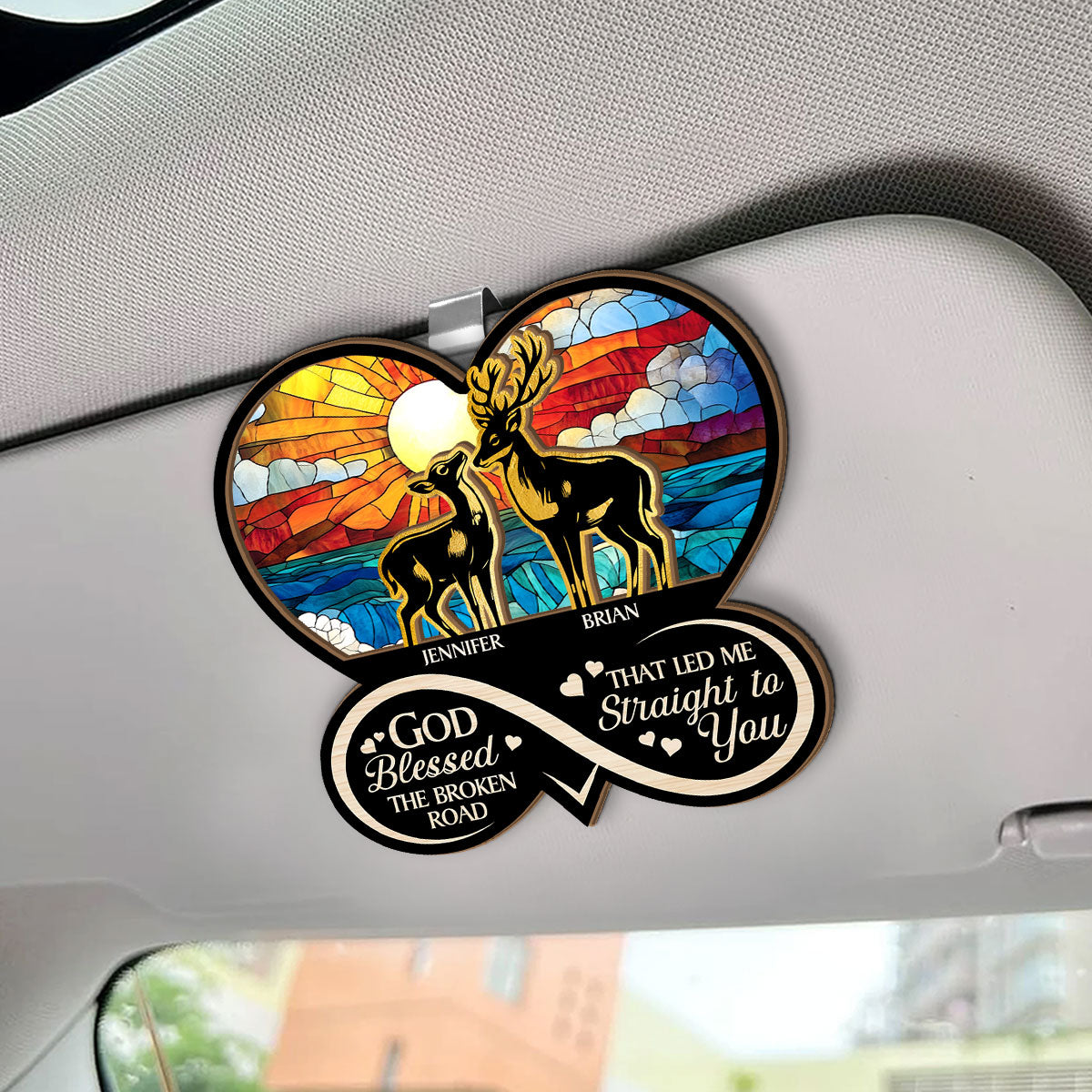 God Blessed The Broken Road That Led Me Straight To You | Personalized Car Visor Clip