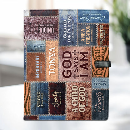 God Says I Am | Personalized Leather Button Padfolio JSLEPPH1868L