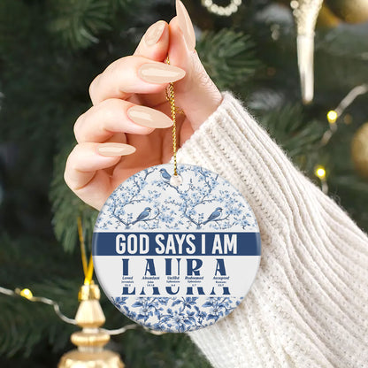 God Says I Am | Personalized Round Shaped Ceramic Ornament