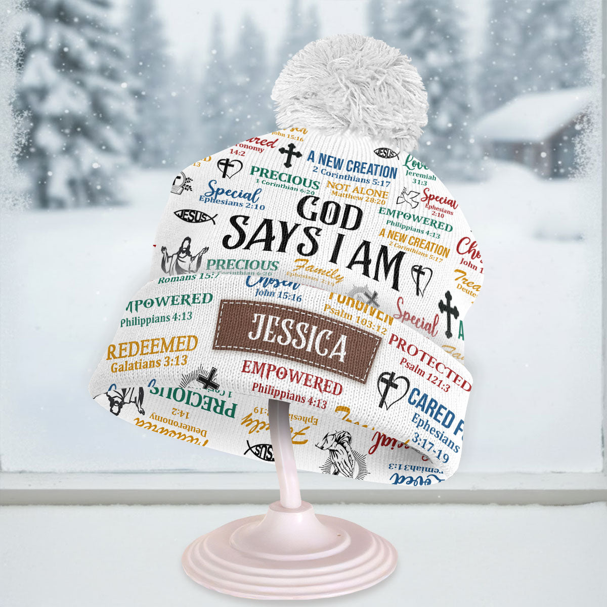 God Says I Am | Personalized Bobble Beanie Hat