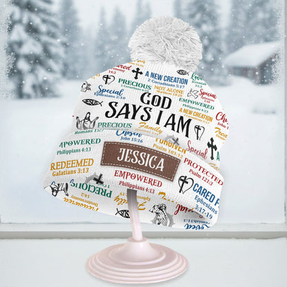 God Says I Am | Personalized Bobble Beanie Hat
