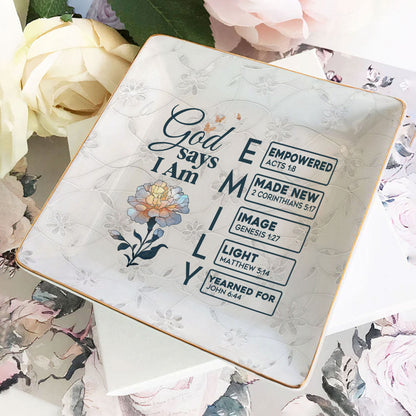 God Says I Am | Personalized Ceramic Ring Dish Square