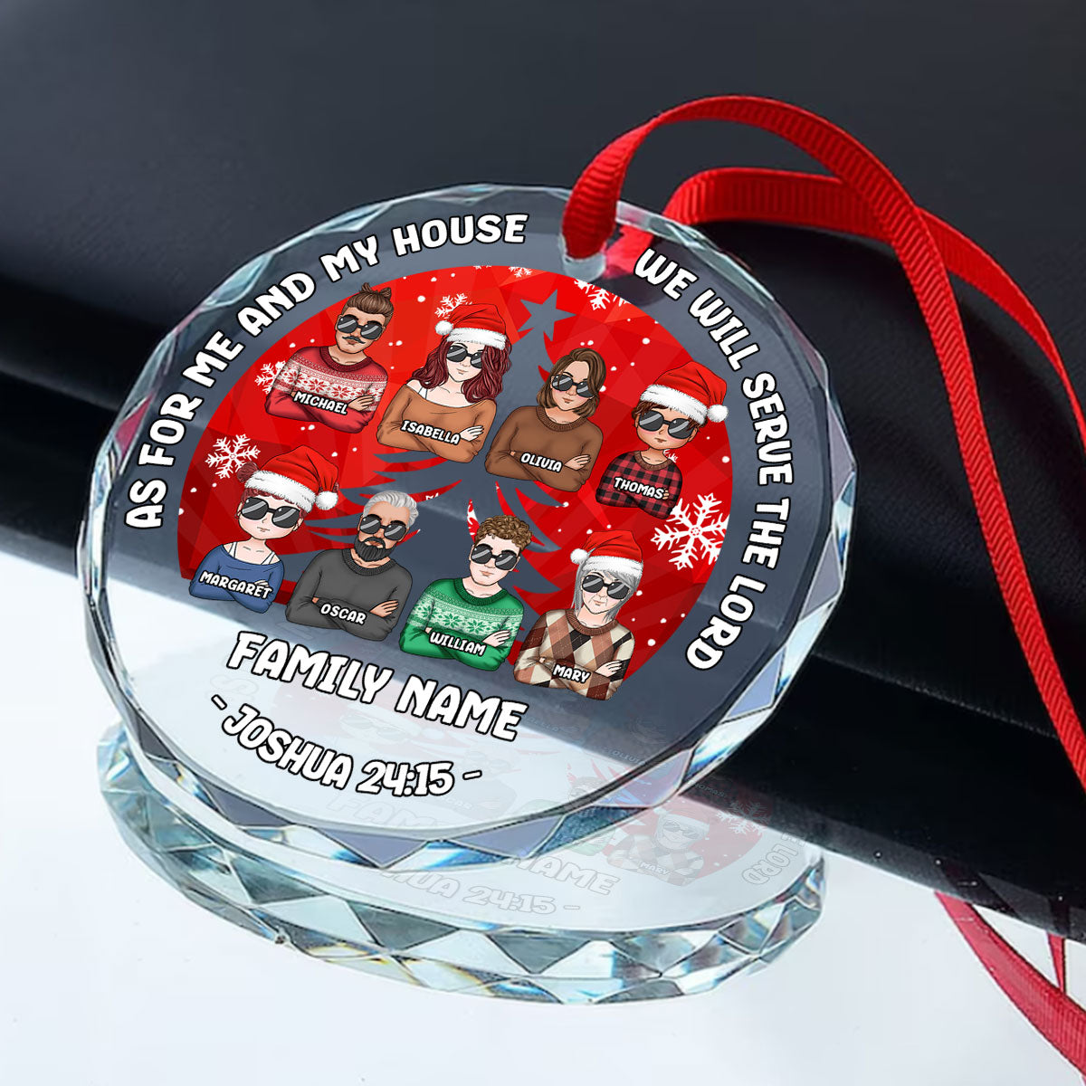 As For Me And My House We Will Serve The Lord | Personalized 1-Side Round Glass Ornament JSURGOPPL2110L