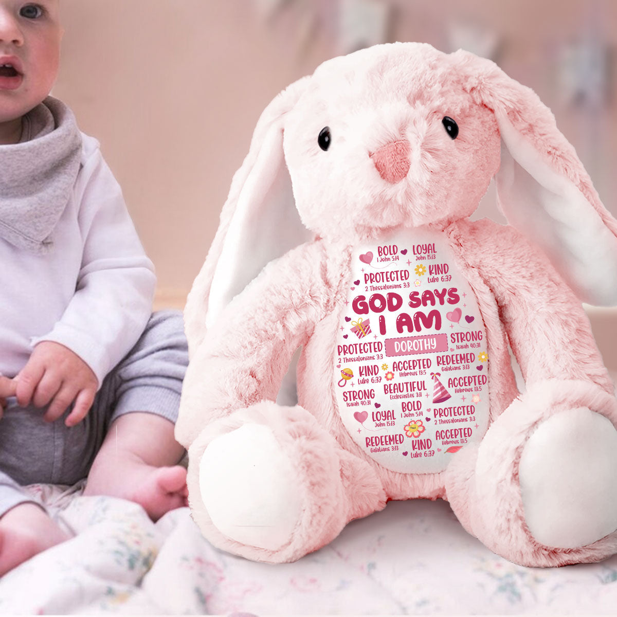 God Says I Am | Personalized Stuffed Bunny