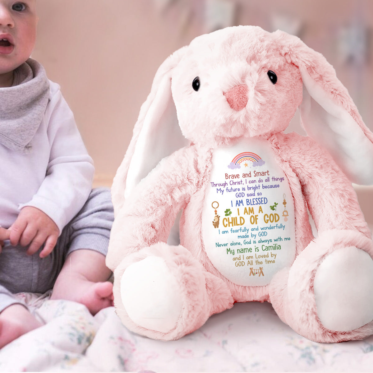 I Can Do All Things Through Christ - Personalized Stuffed Bunny