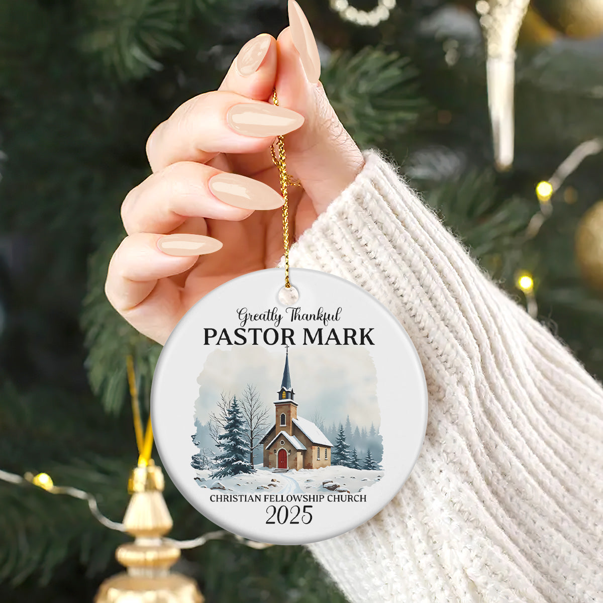 Greatly Thankful Pastor | Personalized Round Shaped Ceramic Ornament