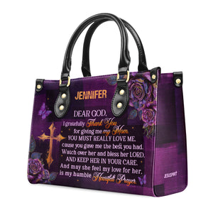 Jesuspirit | Personalized Leather Handbag With Zipper | I Gratefully For Giving Me My Mom LHBM788