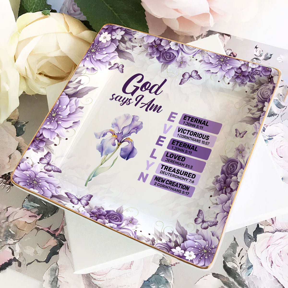 God Says I Am | Personalized Ceramic Ring Dish Square