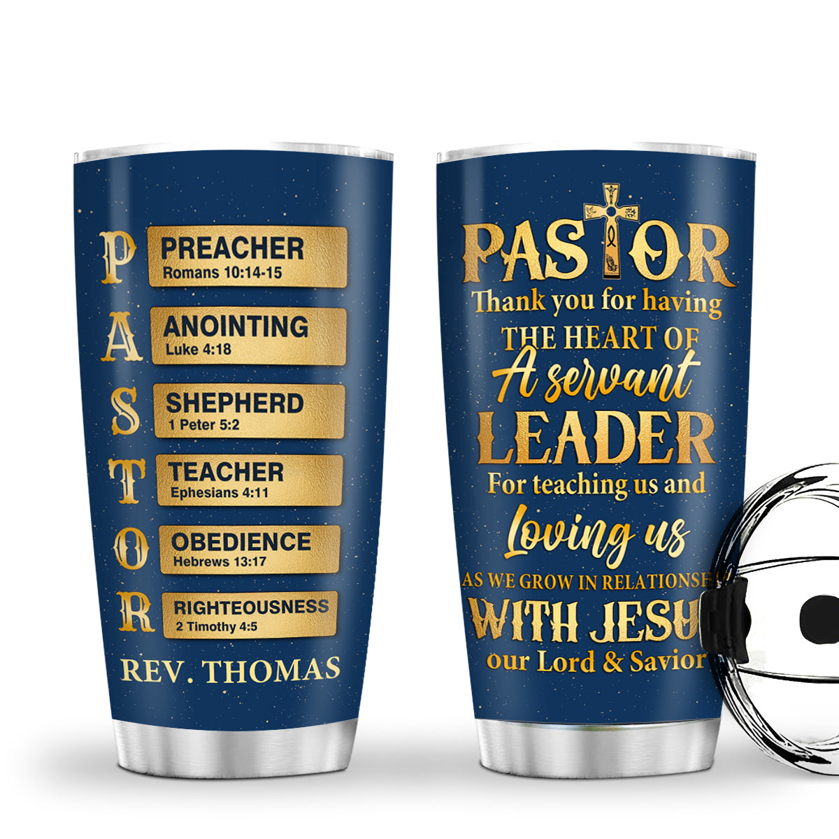 Pastor Thank You For Having The Heart Of A Servant Leader | Personalized Stainless Steel Tumbler