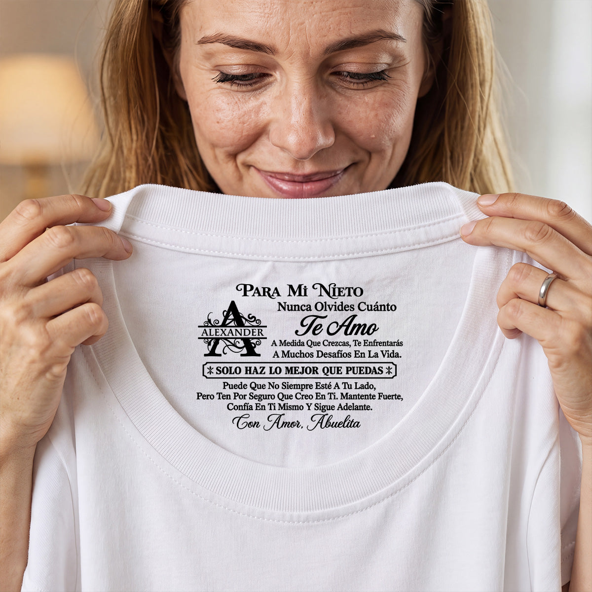 Para Mi Nieto Nunca Olvides Cuánto Te Amo | Personalized Shirt With Design Inner Neck